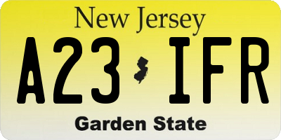 NJ license plate A23IFR