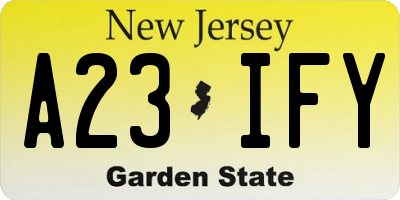 NJ license plate A23IFY
