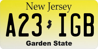 NJ license plate A23IGB