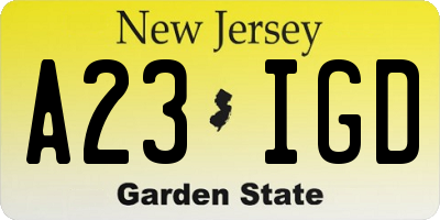 NJ license plate A23IGD