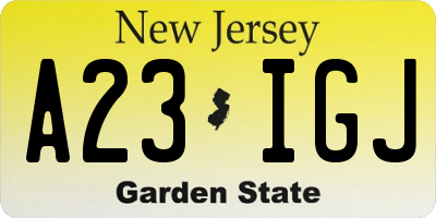 NJ license plate A23IGJ