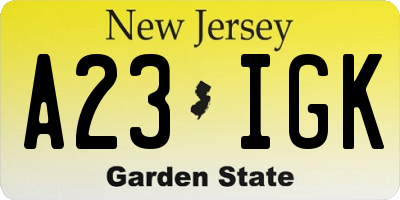 NJ license plate A23IGK