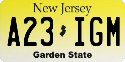 NJ license plate A23IGM