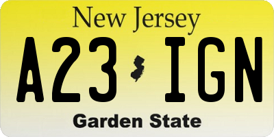 NJ license plate A23IGN