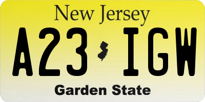 NJ license plate A23IGW