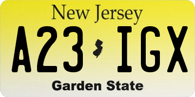 NJ license plate A23IGX