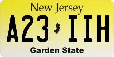 NJ license plate A23IIH