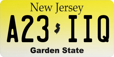 NJ license plate A23IIQ