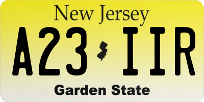 NJ license plate A23IIR