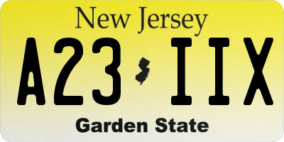 NJ license plate A23IIX