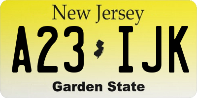 NJ license plate A23IJK