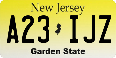 NJ license plate A23IJZ