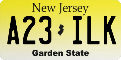 NJ license plate A23ILK