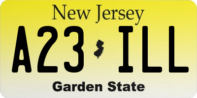 NJ license plate A23ILL