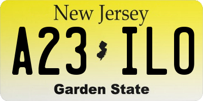 NJ license plate A23ILO