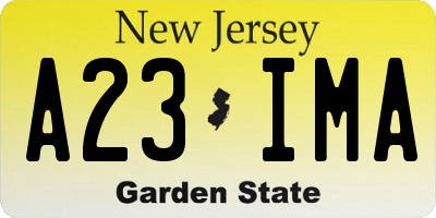 NJ license plate A23IMA