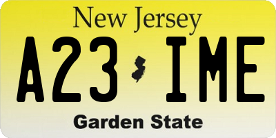 NJ license plate A23IME
