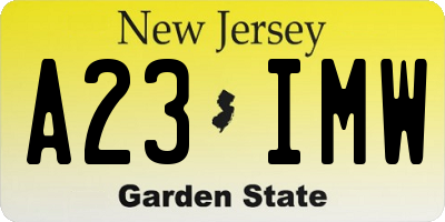 NJ license plate A23IMW