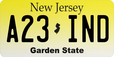 NJ license plate A23IND