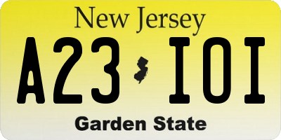 NJ license plate A23IOI