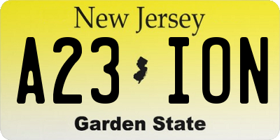 NJ license plate A23ION