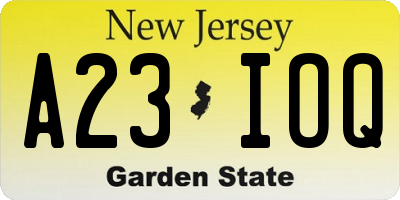 NJ license plate A23IOQ