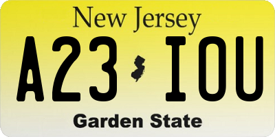 NJ license plate A23IOU