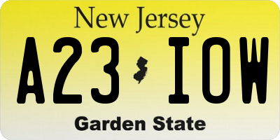 NJ license plate A23IOW