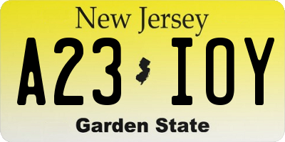NJ license plate A23IOY