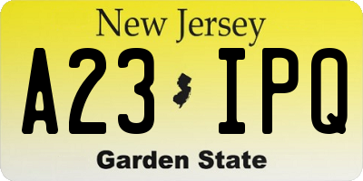 NJ license plate A23IPQ