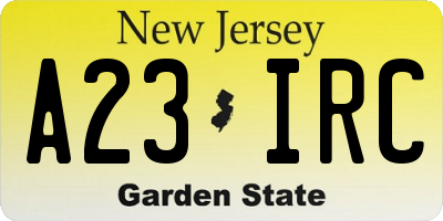 NJ license plate A23IRC