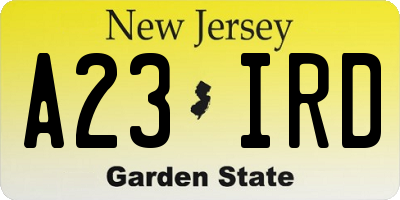 NJ license plate A23IRD