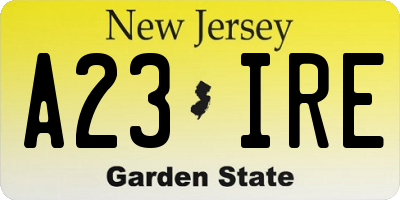NJ license plate A23IRE