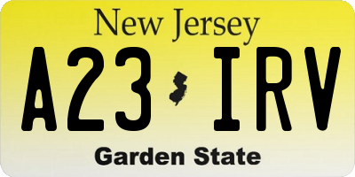 NJ license plate A23IRV