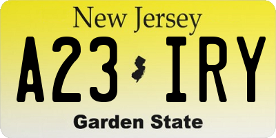 NJ license plate A23IRY