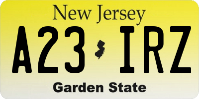 NJ license plate A23IRZ