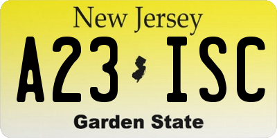 NJ license plate A23ISC