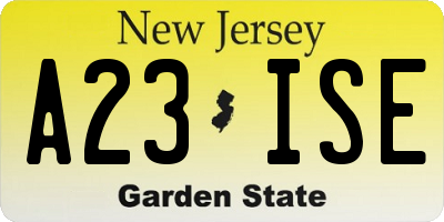 NJ license plate A23ISE