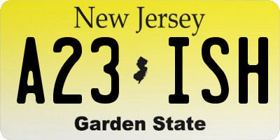 NJ license plate A23ISH