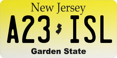 NJ license plate A23ISL