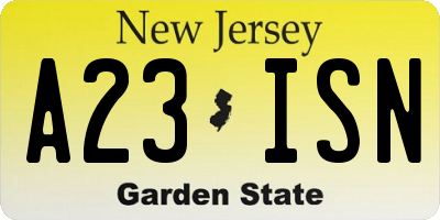 NJ license plate A23ISN