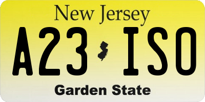 NJ license plate A23ISO