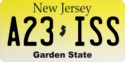 NJ license plate A23ISS