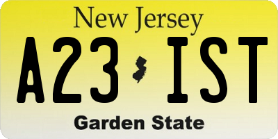 NJ license plate A23IST