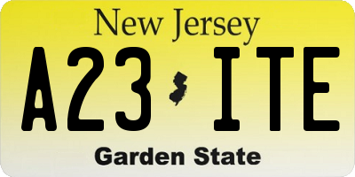 NJ license plate A23ITE