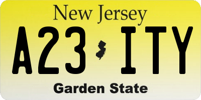 NJ license plate A23ITY