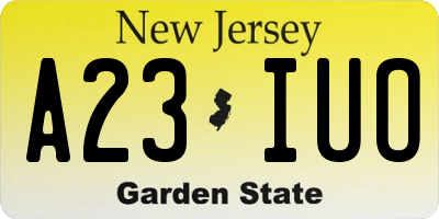 NJ license plate A23IUO