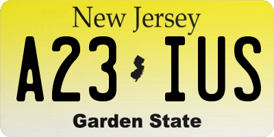 NJ license plate A23IUS