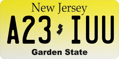 NJ license plate A23IUU