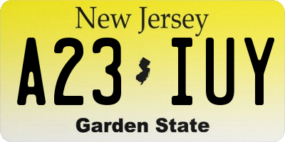 NJ license plate A23IUY
